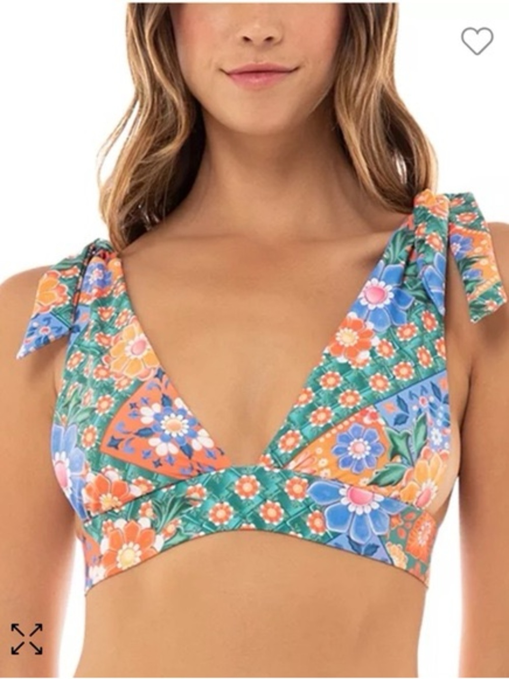 Agua Bendita Laurie Tile Tie-Strap Bikini Top Size M NWT